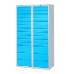 PAVOY Leichter Schubladenschrank, Gleitführung, Schubladen 22x100 + 6x200 mm, Breite 1.000 mm, himmelblau, lichtgrau