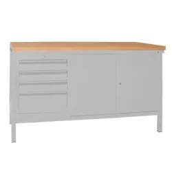 PAVOY Werktisch mit Schubladenblock + Schrank, HxBxT 900 x 1.500 x 700 mm, lichtgrau, lichtgrau
