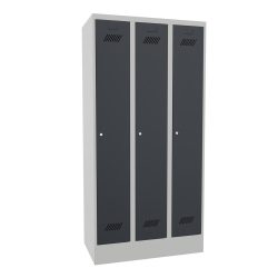 PAVOY Kleiderspind mit Sockel + Zylinderschloss, 3 Abteile, HxBxT 1.850 x 900 x 500 mm, anthrazitgrau, lichtgrau