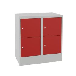 PAVOY Schliessfachschrank mit Zylinderschloss, 2 x 2 Fächer, HxBxT 855 x 800 x 500 mm, feuerrot, lichtgrau