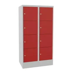 PAVOY Schliessfachschrank mit Zylinderschloss, 2 x 4 Fächer, HxBxT 1.518 x 800 x 500 mm, feuerrot, lichtgrau