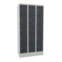 PAVOY Schliessfachschrank mit Zylinderschloss, 3 x 5 Fächer, HxBxT 1.850 x 900 x 500 mm, anthrazitgrau, lichtgrau
