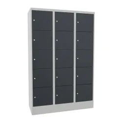 PAVOY Schliessfachschrank mit Zylinderschloss, 3 x 5 Fächer, HxBxT 1.850 x 1.200 x 500 mm, anthrazitgrau, lichtgrau