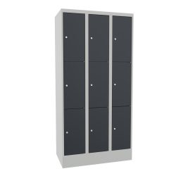 PAVOY Schliessfachschrank, 3 x 3 Fächer, HxBxT 1.850 x 900 x 500 mm, anthrazitgrau, lichtgrau
