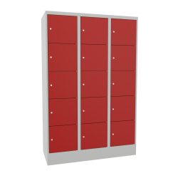 PAVOY Schliessfachschrank, 3 x 5 Fächer, HxBxT 1.850 x 1.200 x 500 mm, feuerrot, lichtgrau
