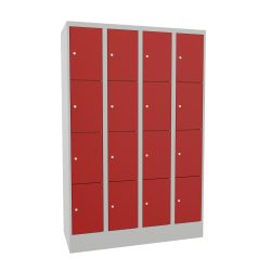 PAVOY Schliessfachschrank, 4 x 4 Fächer, HxBxT 1.850 x 1.200 x 500 mm, feuerrot, lichtgrau