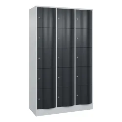 C+P Schliessfachschrank Resisto, 3 Abteile, 15 Fächer, B 1148 x T 540 x H 1950 mm, Lichtgrau/Anthrazitgrau