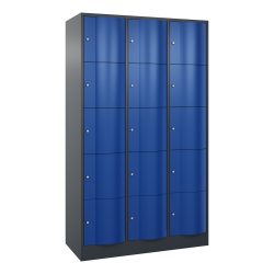 C+P Schliessfachschrank mit 'rabaukensicheren' Türen, 3 x 5 Fächer, HxBxT 1.950 x 1.150 x 540 mm, anthrazitgrau, enzianblau