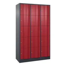 C+P Schliessfachschrank mit 'rabaukensicheren' Türen, 3 x 5 Fächer, HxBxT 1.950 x 1.150 x 540 mm, anthrazitgrau, rubinrot