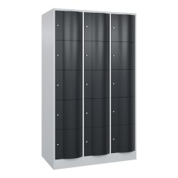 C+P Schliessfachschrank mit 'rabaukensicheren' Türen, 3 x 5 Fächer, HxBxT 1.950 x 1.150 x 640 mm, lichtgrau, anthrazitgrau