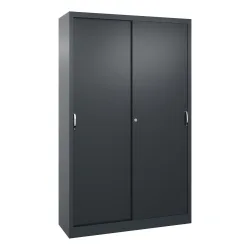 C+P Werkstatt-Schiebetürenschrank mit 4 Fachböden, HxBxT 1.950 x 1.200 x 400 mm, anthrazitgrau, schwarzgrau