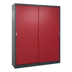 C+P Werkstatt-Schiebetürenschrank mit 8 Fachböden, HxBxT 1.950 x 1.600 x 400 mm, Trennwand, anthrazitgrau, rubinrot