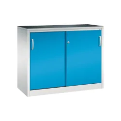 C+P Schwerlast-Schiebetürenschrank, HxBxT 1.000 x 1.200 x 500 mm, 1 Fachboden, lichtgrau, lichtblau