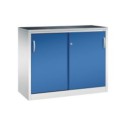 C+P Schwerlast-Schiebetürenschrank, HxBxT 1.000 x 1.200 x 500 mm, 1 Fachboden, lichtgrau, enzianblau