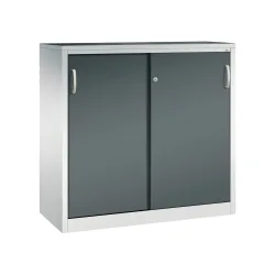 C+P Schwerlast-Schiebetürenschrank, HxBxT 1.200 x 1.200 x 500 mm, 2 Fachböden, lichtgrau, anthrazitgrau