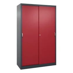 C+P Schwerlast-Schiebetürenschrank, HxBxT 1.950 x 1.200 x 500 mm, 4 Fachböden, anthrazitgrau, rubinrot