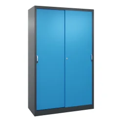 C+P Schwerlast-Schiebetürenschrank, HxBxT 1.950 x 1.200 x 500 mm, 4 Fachböden, anthrazitgrau, lichtblau