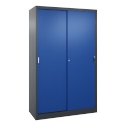 C+P Schwerlast-Schiebetürenschrank, HxBxT 1.950 x 1.200 x 500 mm, 4 Fachböden, anthrazitgrau, enzianblau