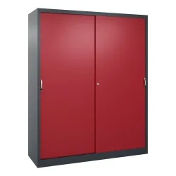 C+P Schwerlast-Schiebetürenschrank, HxBxT 1.950 x 1.600 x 500 mm, 8 Fachböden, anthrazitgrau, rubinrot