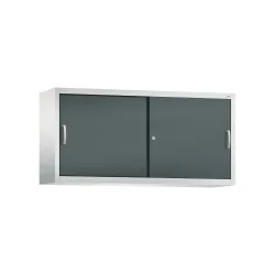 Aufsatzschrank für C+P Werkstatt-Schiebetürenschrank, 2 Fachböden, HxBxT 790 x 1.600 x 400 mm, Trennwand, lichtgrau, anthrazitgrau