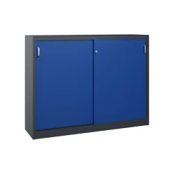 C+P Werkstatt-Beistellschrank mit 4 Fachböden, HxBxT 1.200 x 1.600 x 400 mm, Trennwand, anthrazitgrau, enzianblau
