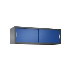 Aufsatzschrank für C+P Werkstatt-Schiebetürenschrank, HxBxT 500 x 1.600 x 500 mm, anthrazitgrau, enzianblau