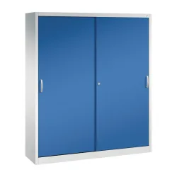 ACURADO Schiebetürenschrank, 8 Fachböden, HxBxT 1950 x 1600 x 400 mm, lichtgrau / enzianblau C+P
