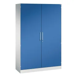 Flügeltürenschrank ASISTO, Höhe 1980 mm, Breite 1200 mm, 4 Fachböden, lichtgrau/enzianblau C+P