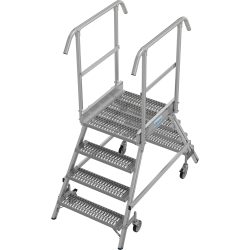 KRAUSE® STABILO fahrbare Podestleiter, beidseitig begehbar, Profilrost R13, 2 x 4 Stufen