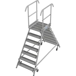 KRAUSE® STABILO fahrbare Podestleiter, beidseitig begehbar, Profilrost R13, 2 x 7 Stufen