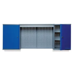 Hängeschrank mit 4 Einlegeböden + 4 Lochrückwänden + Lichtblende, HxBxT 600 x 1.600 x 190 mm, blau