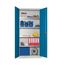 BISLEY Flügeltürschrank, HxBxT 1.806 x 914 x 400 mm, lichtgrau/blau, Böden lackiert
