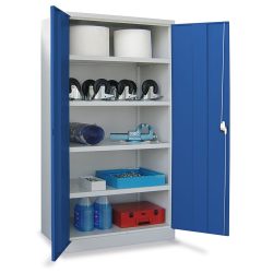 PAVOY Schwerlastschrank Premium, 3 Fachböden + Schubladen 2x175 mm, himmelblau, lichtgrau