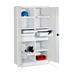 PAVOY Schwerlastschrank Premium mit Mittelwand, 6 Fachböden + Schubladen 6x75 + 2x125 + 2x175 mm, himmelblau, lichtgrau