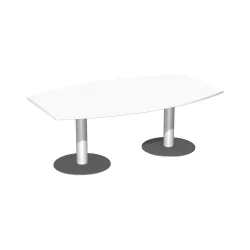 Geramöbel Konferenztisch fassförmig, mit Tellerfuss, BxT 2.000 x 800/1200 mm, Weiss