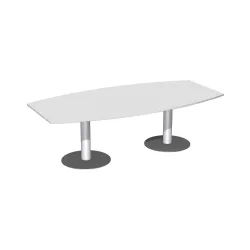 Konferenztisch, bis 8 Personen, Boot, Tellerfuss, B 2400 x T 800/1200 x H 720 mm, lichtgrau/weissaluminium