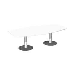 Konferenztisch, bis 8 Personen, Boot, Tellerfuss, B 2400 x T 800/1200 x H 720 mm, weiss/weissaluminium