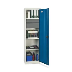 stumpf® Werkstatt-Flügeltürschrank mit 2 Schubladen + 3 Wannen, HxBxT 1.800 x 500 x 500 mm, lichtgrau