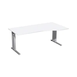 Geramöbel Manuell höhenverstellbarer Schreibtisch Profi, C-Fuss-Gestell, PC-Form-Tischplatte rechts, BxT 1.800 x 800/1.000 mm, weiss