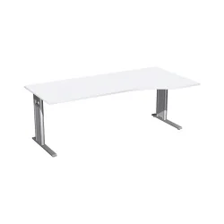 Geramöbel Büro-Schreibtisch Profi, C-Fuss-Gestell, PC-Form-Tischplatte rechts, BxT 2.000 x 1.000 mm, weiss