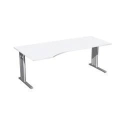 Geramöbel Büro-Schreibtisch Profi, C-Fuss-Gestell, PC-Form-Tischplatte links, BxT 2.000 x 1.000 mm, weiss