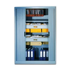 Rollladenschrank mit Horizontal-Jalousie, HxBxT 1660 x 1000 x 420 mm, 3 Fachböden, 4 Ordnerhöhen, schwarzgrau C+P
