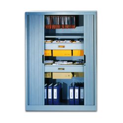 Rollladenschrank mit Horizontal-Jalousie, HxBxT 1660 x 1200 x 420 mm, 3 Fachböden, 4 Ordnerhöhen, schwarzgrau C+P