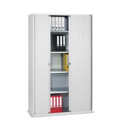 Euro-Rollladenschrank, Breite 1200 mm, 4 Fachböden, silber BISLEY