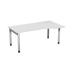 Geramöbel Manuell höhenverstellbarer Schreibtisch Profi, 4-Fuss-Gestell, PC-Form-Tischplatte rechts, BxT 1800 x 1000 mm, lichtgrau