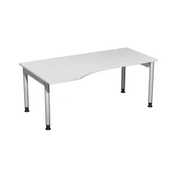 Geramöbel Manuell höhenverstellbarer Schreibtisch Profi, 4-Fuss-Gestell, PC-Form-Tischplatte links, BxT 1800 x 1000 mm, lichtgrau