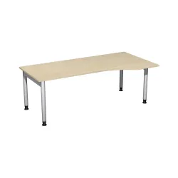 Geramöbel Manuell höhenverstellbarer Schreibtisch Profi, 4-Fuss-Gestell, PC-Form-Tischplatte rechts, BxT 2000 x 1000 mm, Ahorn