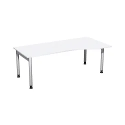 Geramöbel Manuell höhenverstellbarer Schreibtisch Profi, 4-Fuss-Gestell, PC-Form-Tischplatte rechts, BxT 2000 x 1000 mm, weiss
