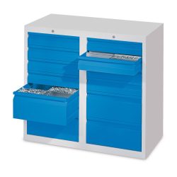 PAVOY Leichter Schubladenschrank, Gleitführung, Schubladen 8x100 + 4x200 mm, Breite 1.000 mm, feuerrot, lichtgrau