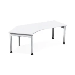 Geramöbel Manuell höhenverstellbarer Schreibtisch Profi, Freiform-Tischplatte 135° links, 4-Fuss-Gestell, BxT 2.166 x 1.130 mm, weiss
